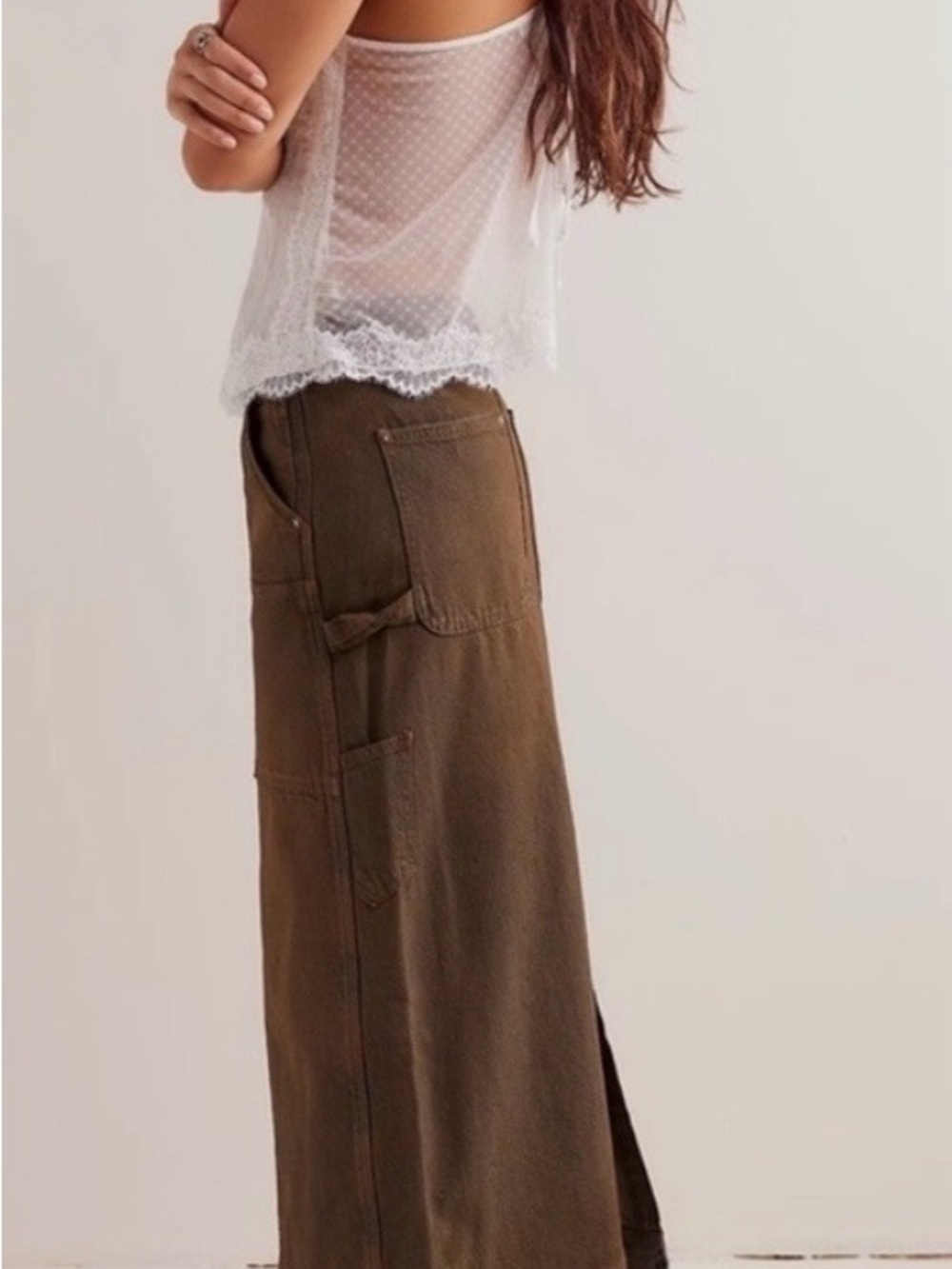NWT- We The Free- Harmonica Coated Denim Maxi Skirt - Brown Dye -Sz 30 - Picture 4 of 9
